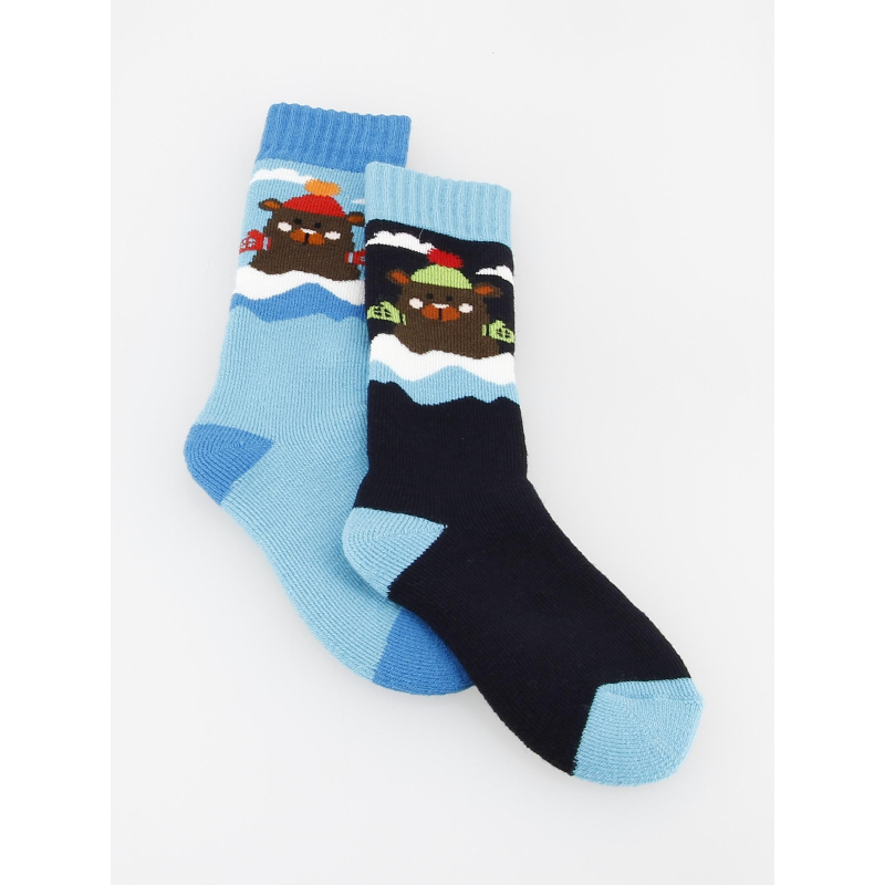 Pack 2 paires chaussettes ski ourson bleu enfant - Thyo