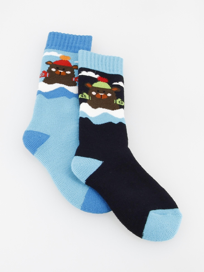 Pack 2 paires chaussettes ski ourson bleu enfant - Thyo