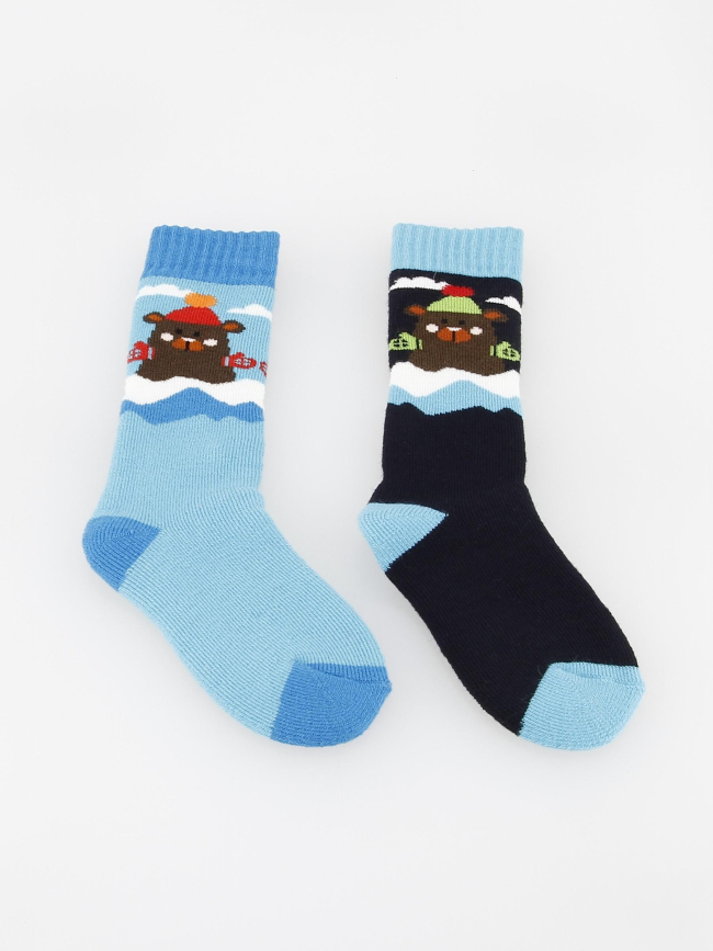 Pack 2 paires chaussettes ski ourson bleu enfant - Thyo