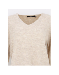 Pull maille fine col v crewlefile beige femme - Véro Moda