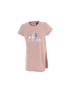 T-shirt long col rond logo irisé rose fille - Adidas