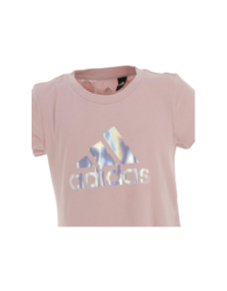 T-shirt long col rond logo irisé rose fille - Adidas