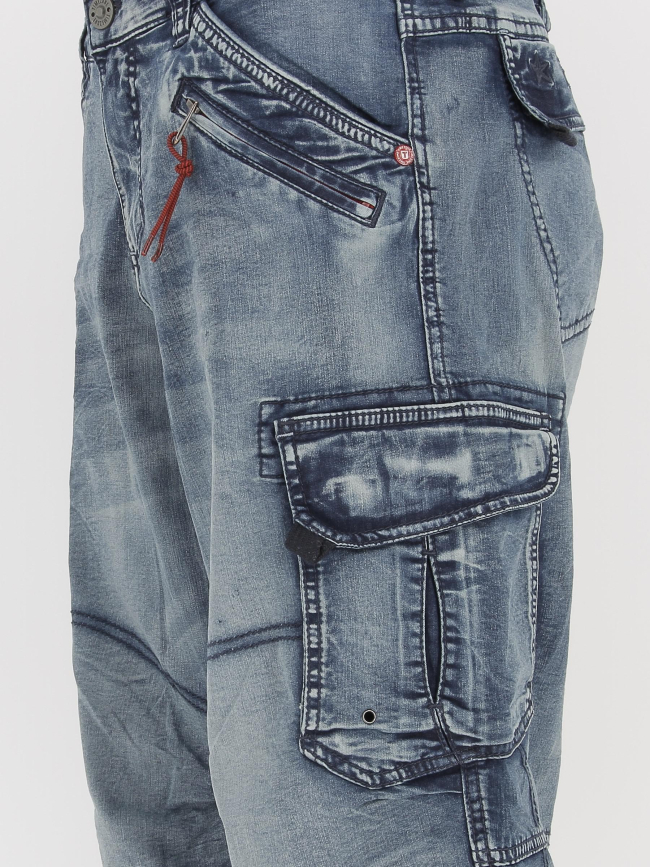 Pantacourt denim poches cargo bleu homme - Timezone