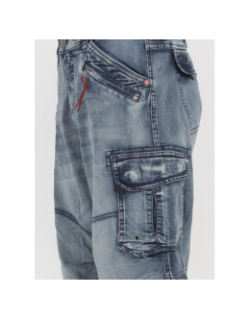 Pantacourt denim poches cargo bleu homme - Timezone