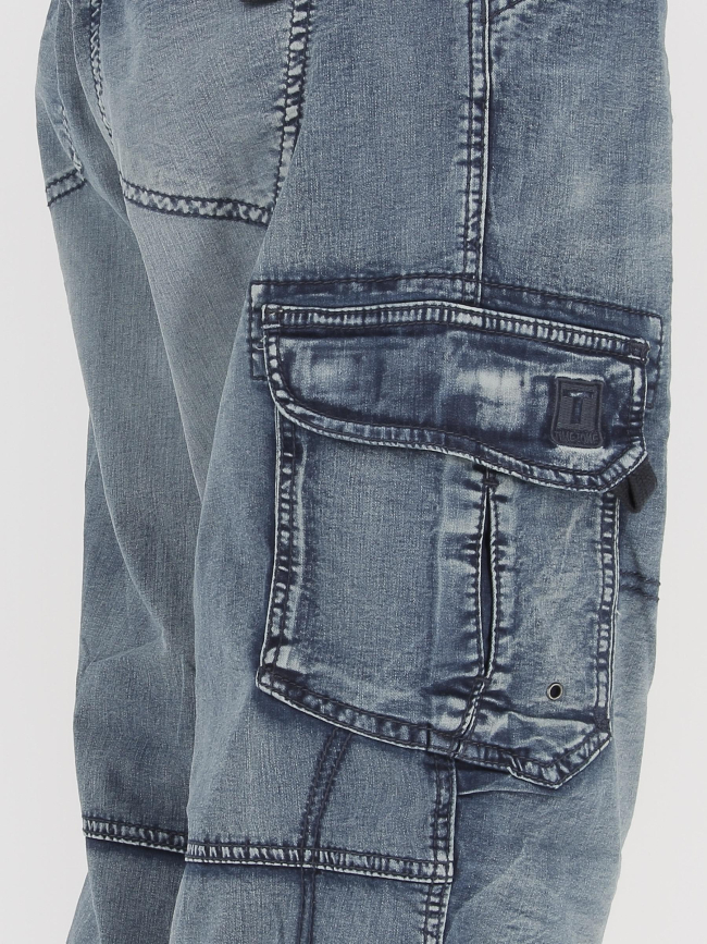 Pantacourt denim poches cargo bleu homme - Timezone