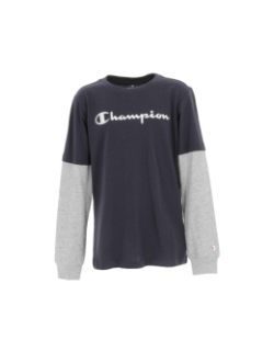 T-shirt manches longues overlay bleu marine garçon - Champion