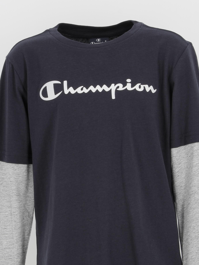 T-shirt manches longues overlay bleu marine garçon - Champion