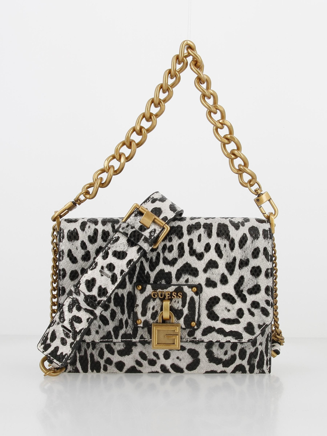 Sac bandoulière centre léopard noir femme - Guess