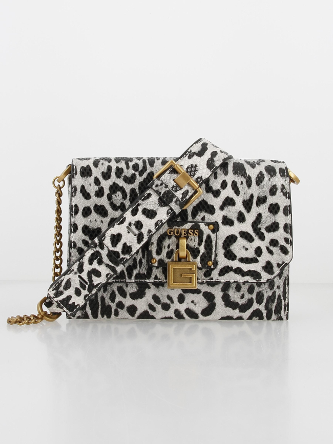 Sac bandoulière centre léopard noir femme - Guess
