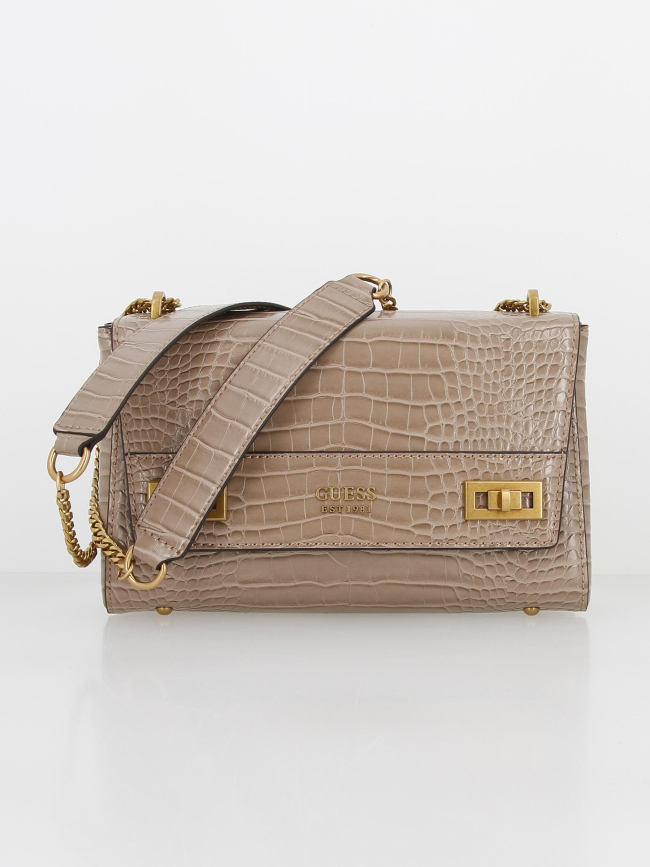 Sac bandoulière katey croco marron femme - Guess