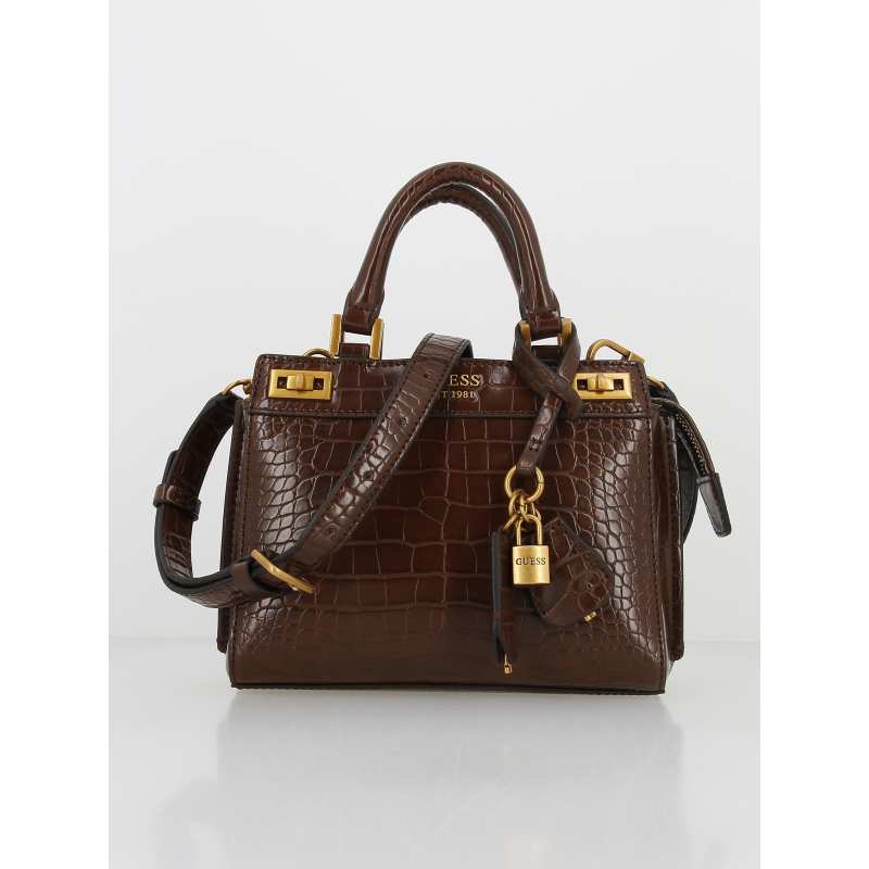 Sac à main mini katey croco marron femme - Guess