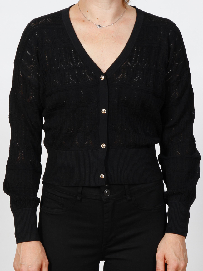 Gilet maille fine ajourée music noir femme - Morgan
