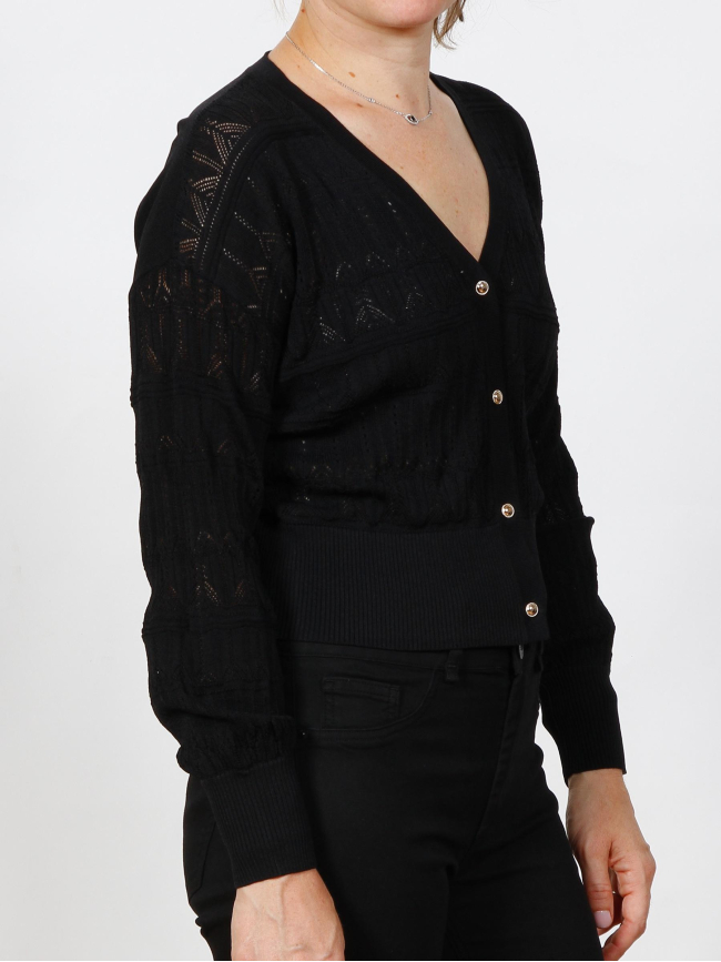 Gilet maille fine ajourée music noir femme - Morgan