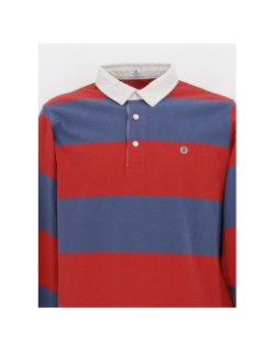 Polo jersey manche longue rayé bleu/rouge homme - Serge Blanco