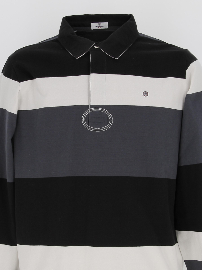 Polo jersey manche longue rayé noir homme - Serge Blanco