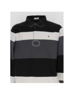 Polo jersey manche longue rayé noir homme - Serge Blanco