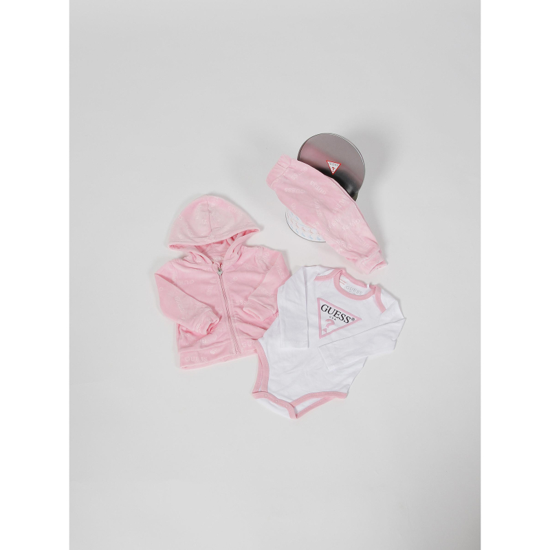 Ensemble 3 pièces body survêtement rose fille - Guess