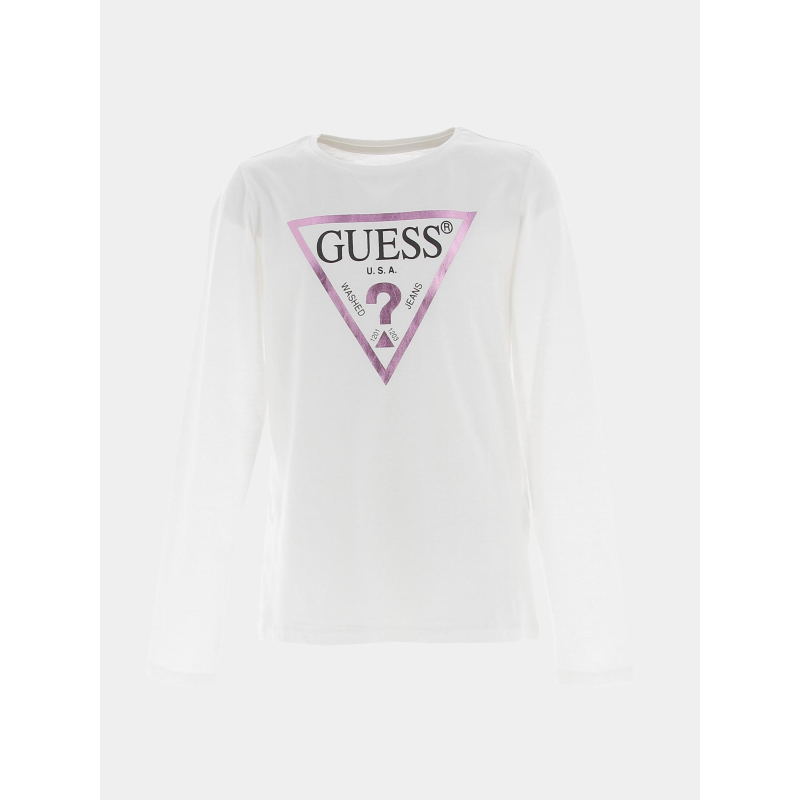 T-shirt manches longues logo blanc fille - Guess