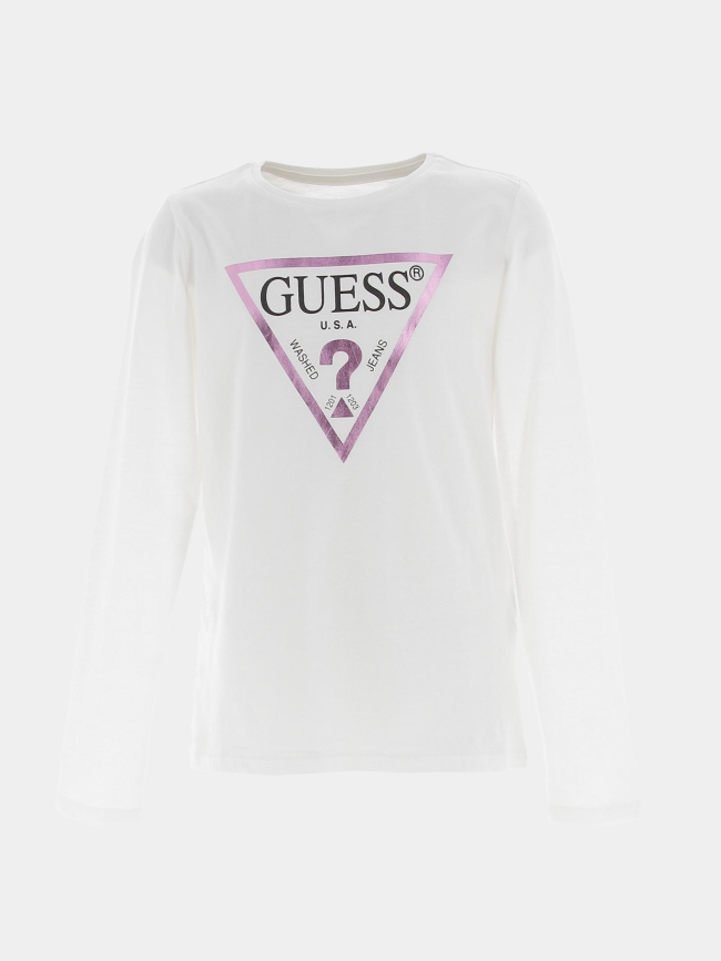 T-shirt manches longues logo blanc fille - Guess