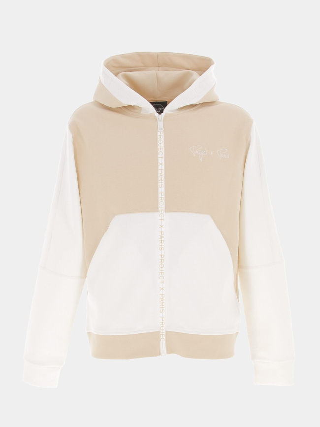 Sweat à capuche zippé bicolore beige - Project X Paris