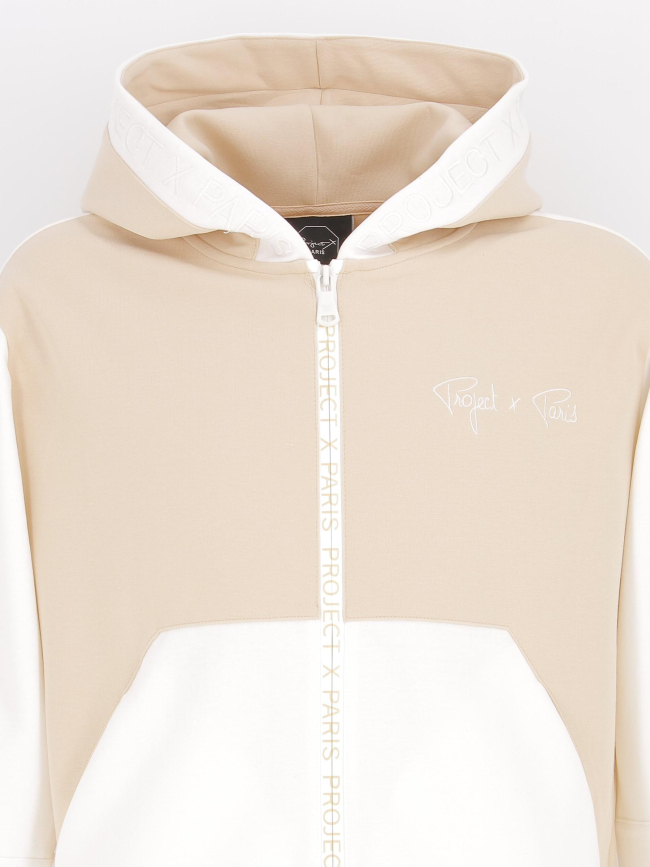 Sweat à capuche zippé bicolore beige - Project X Paris