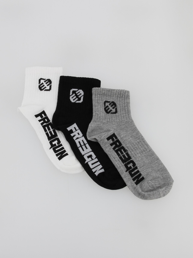 Pack 3 paires chaussettes noir/gris/blanc enfant - Freegun