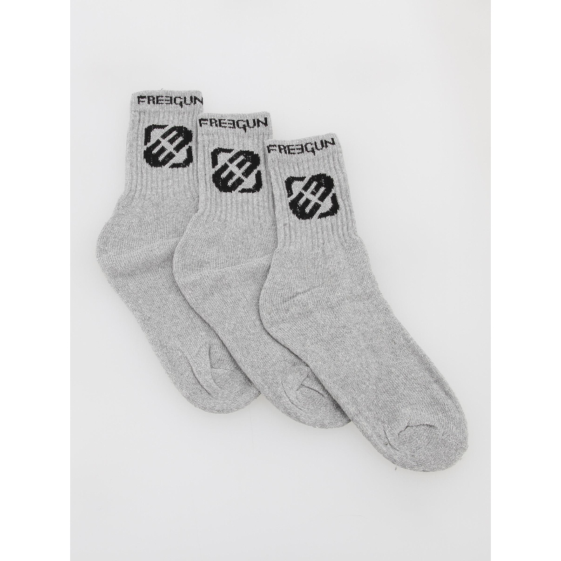 Pack 3 paires de chaussettes hautes gris enfant - Freegun