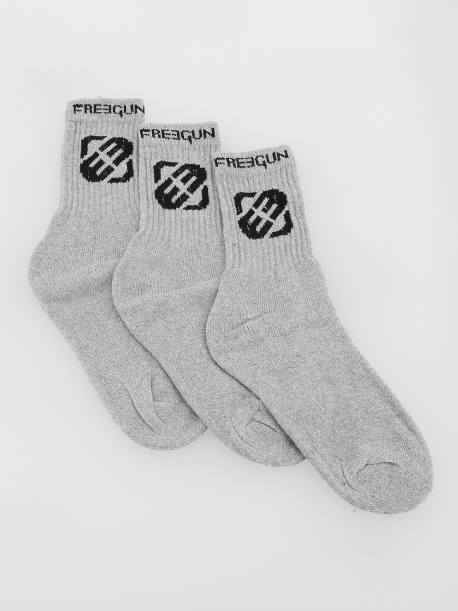 Pack 3 paires de chaussettes hautes gris enfant - Freegun