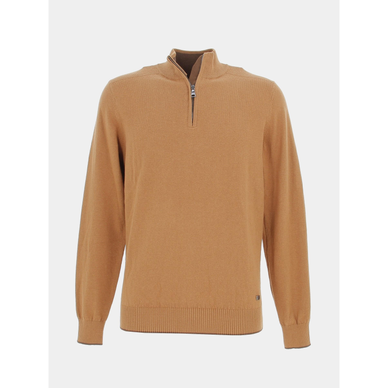 Pull col zippé bacary camel homme - Izac