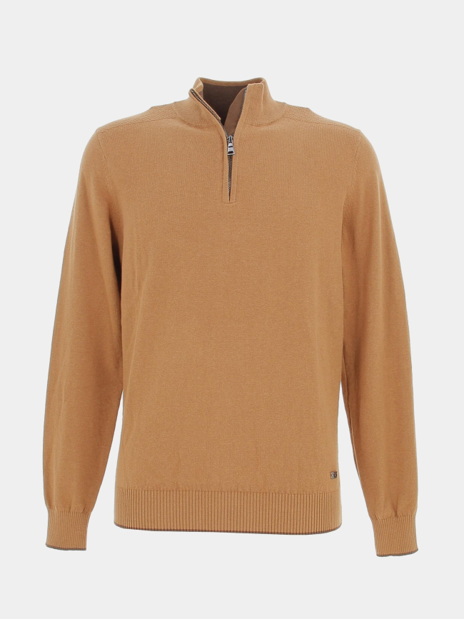 Pull col zippé bacary camel homme - Izac