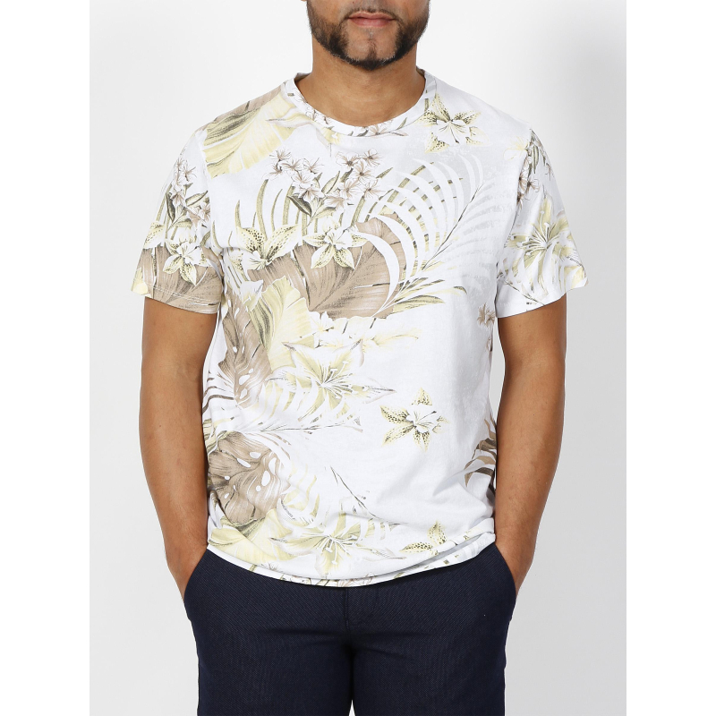 T-shirt guven à fleurs blanc homme - Izac