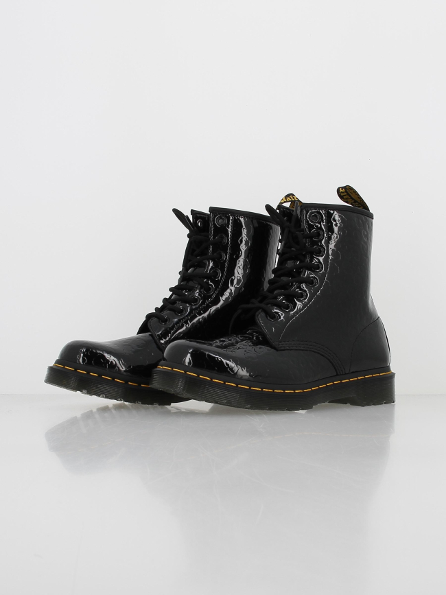 Boots black patent leopard noir vernis femme - Dr Martens