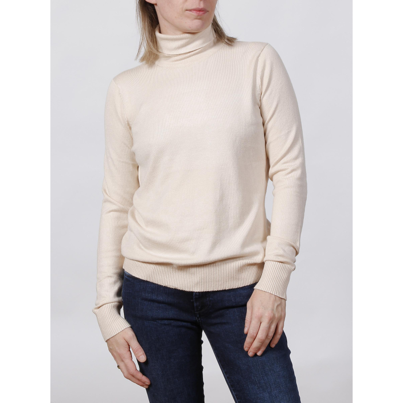 Pull col roulé basic beige femme - Deeluxe