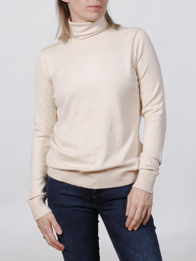 Pull col roulé basic beige femme - Deeluxe