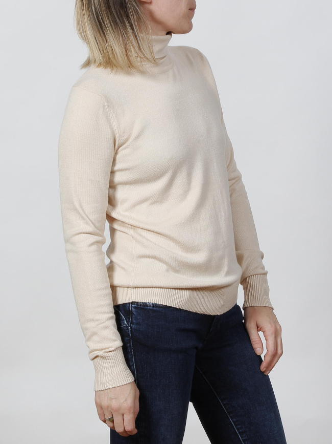 Pull col roulé basic beige femme - Deeluxe