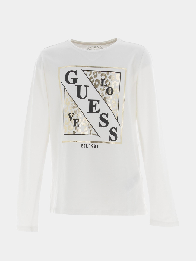T-shirt manches longues léopard blanc fille - Guess