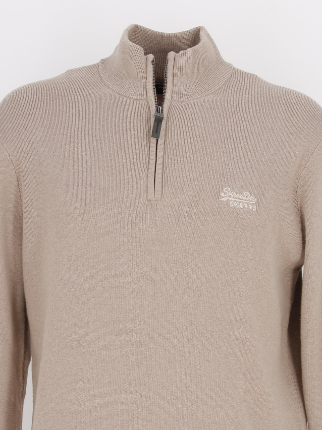 Pull col zippé vintage beige homme - Superdry