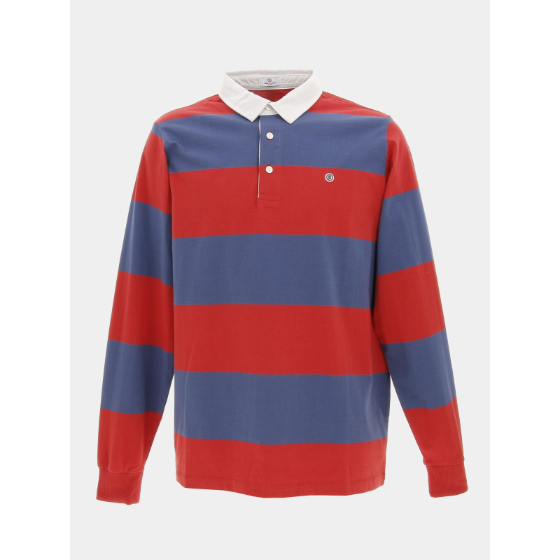 Polo jersey manche longue rayé bleu/rouge homme - Serge Blanco