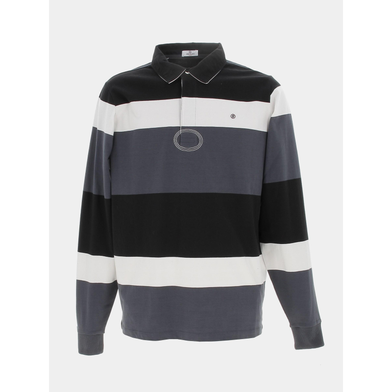 Polo jersey manche longue rayé noir homme - Serge Blanco