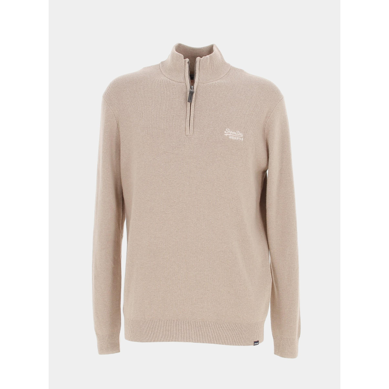 Pull col zippé vintage beige homme - Superdry