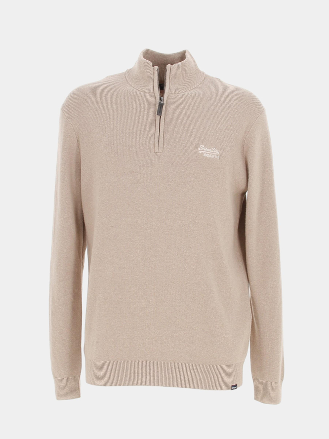 Pull col zippé vintage beige homme - Superdry