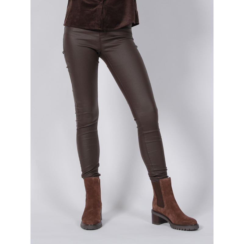 Pantalon slim enduit marron femme - Vero Moda