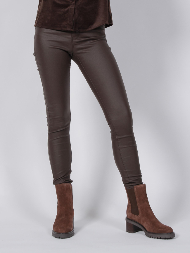 Pantalon slim enduit marron femme - Vero Moda