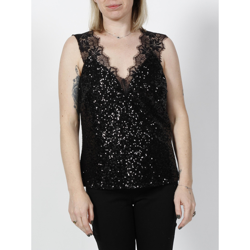 Débardeur à sequins orma dentelle noir femme - Morgan