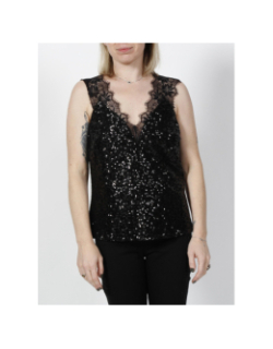 Débardeur à sequins orma dentelle noir femme - Morgan