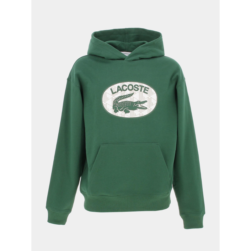 Sweat à capuche logo rond vert homme - Lacoste