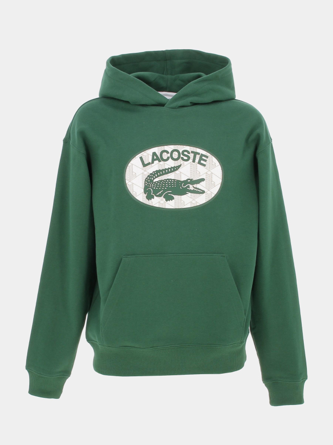 Sweat à capuche logo rond vert homme - Lacoste