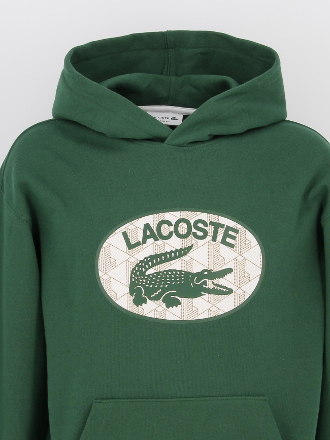 Sweat à capuche logo rond vert homme - Lacoste