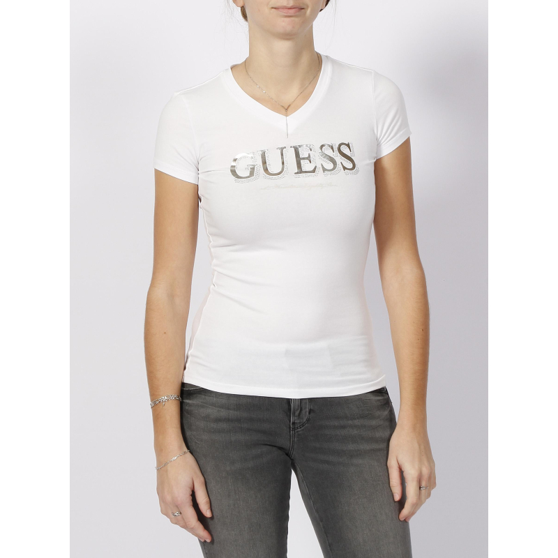 T-shirt strass trine blanc femme - Guess