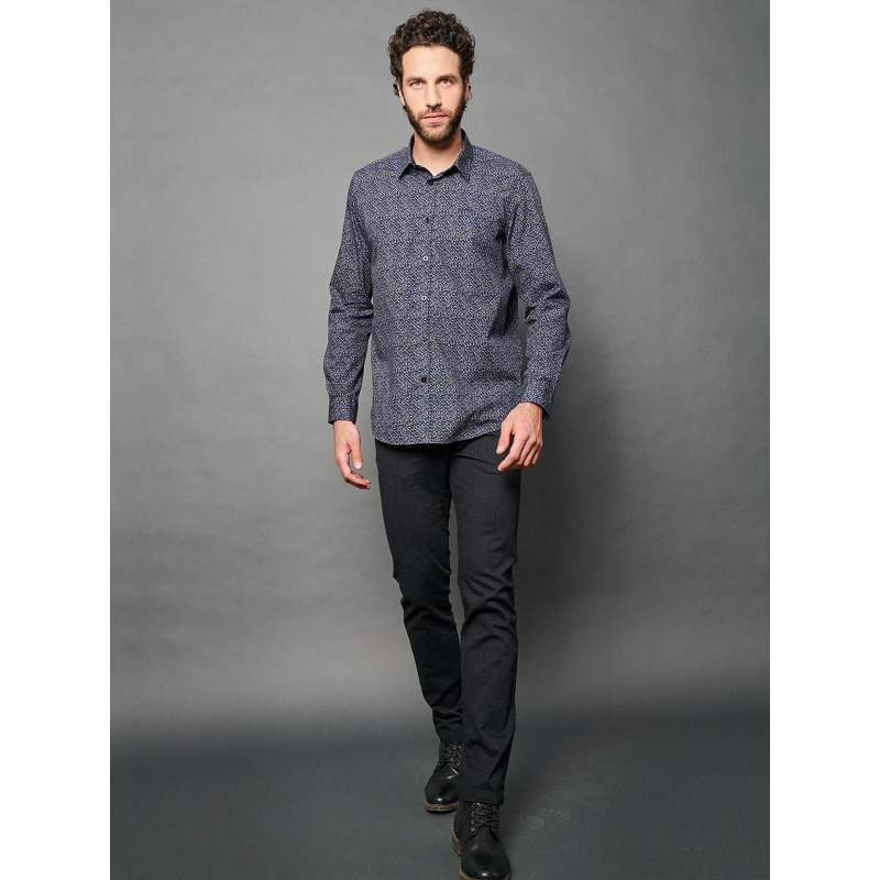 Chemise à pois cameron bleu marine homme - Delahaye